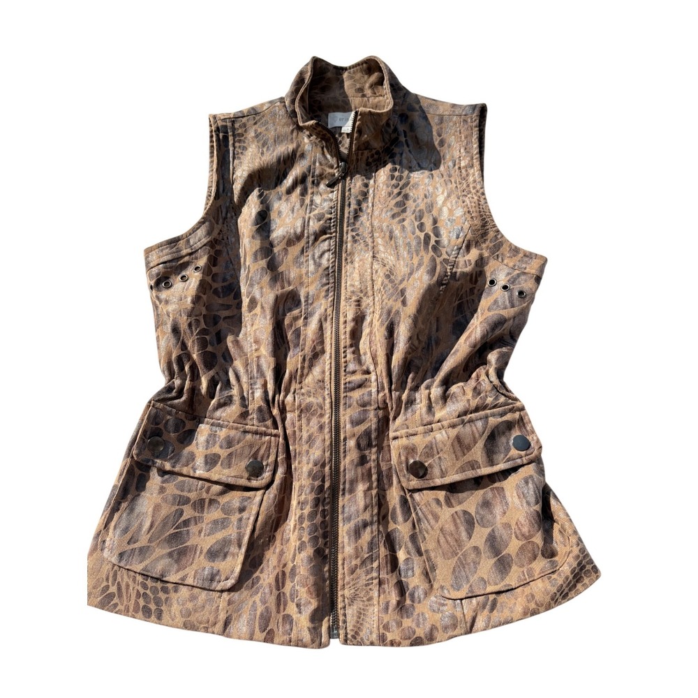 Erin London Brown  Metallic Animal Print Zip‎ Up Cinched Waist Vest Mens M